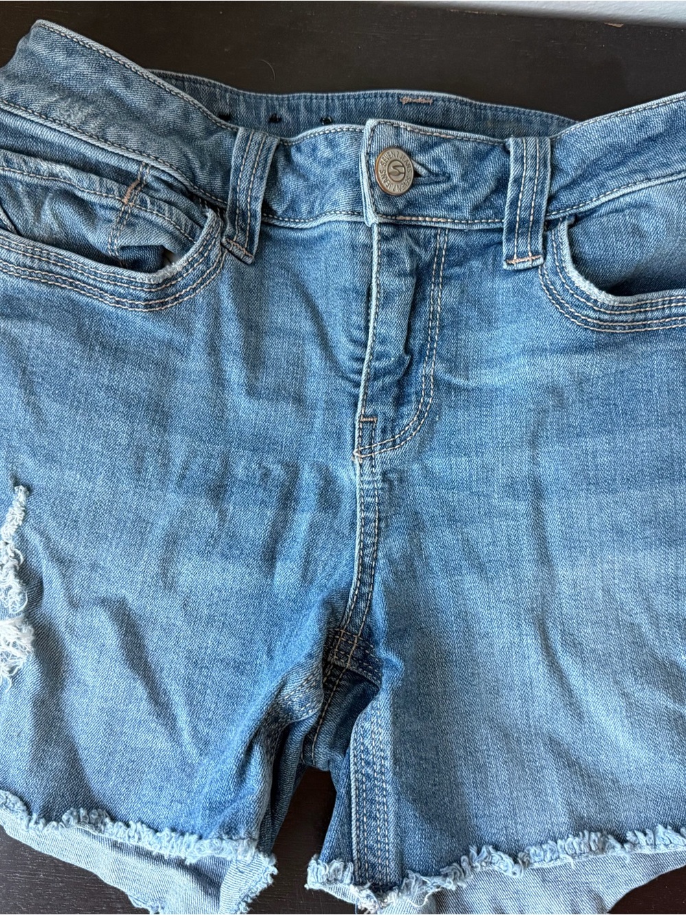 Seven7 Light Blue Distressed Denim Boyfriend Shorts